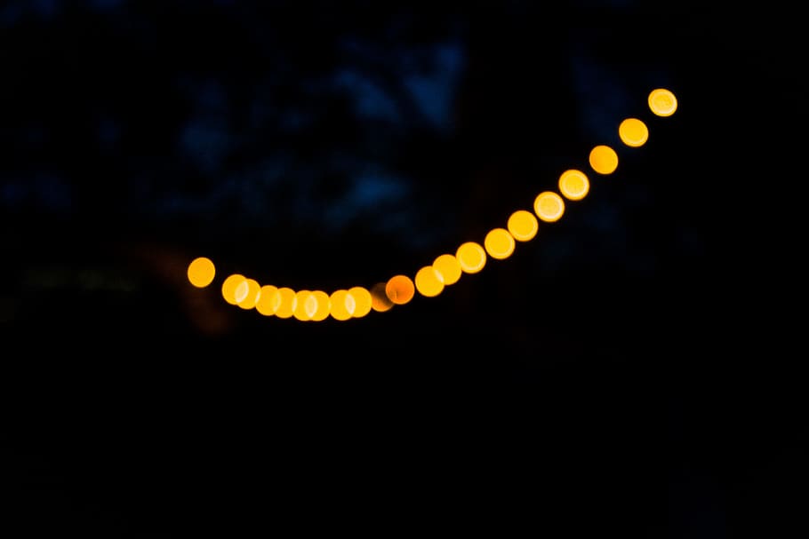 Lights, line, row, dark, orange, outdoors, city, urban, abstract HD wallpaper