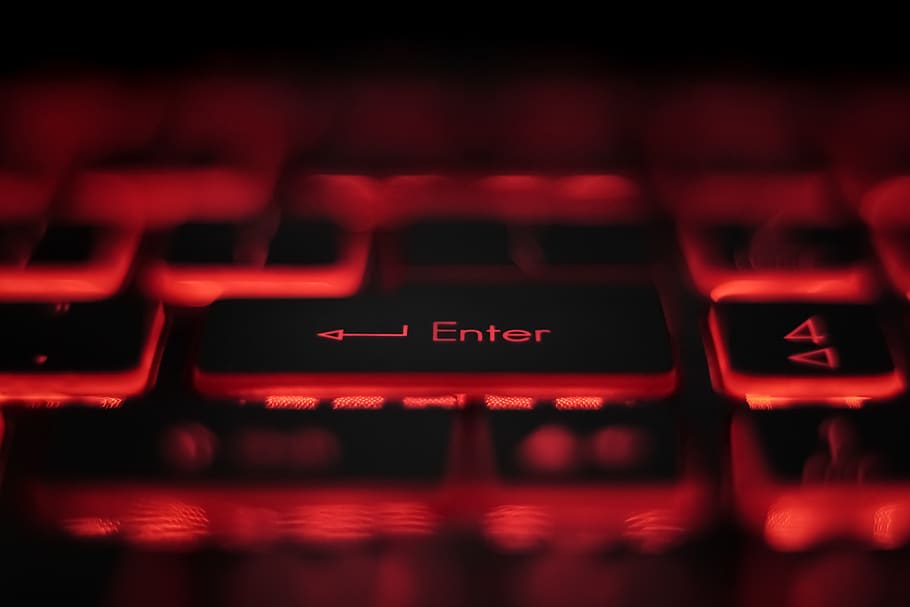 keyboard, light, neon, electronics, red, backlit, gamer, cyber, HD wallpaper