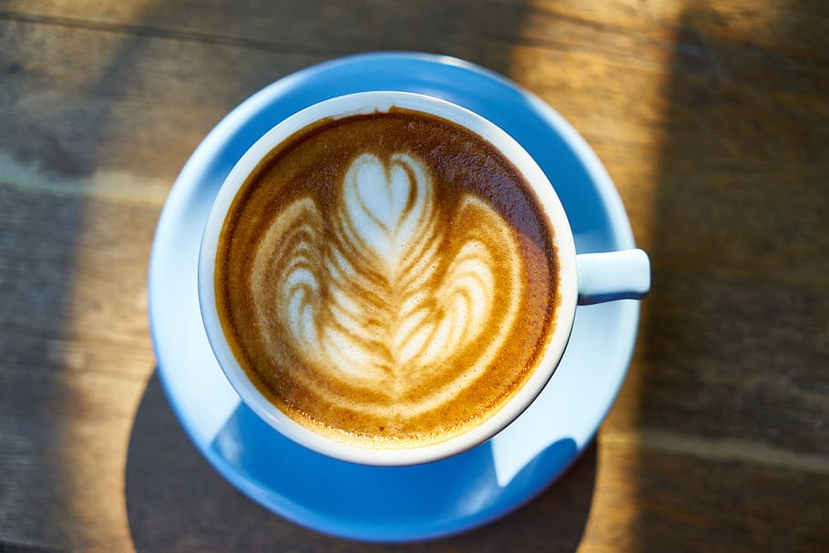 Coffee-filled Ceramic Mug on Saucer, art, beverage, break, brown HD wallpaper