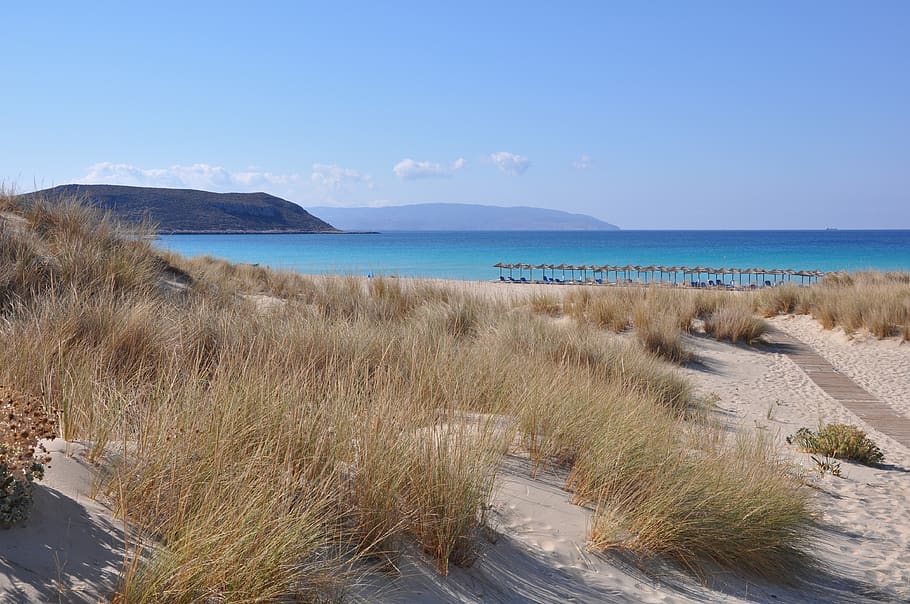 greece, beach, sandy, elafonisos, peloponnese, island, nature, HD wallpaper