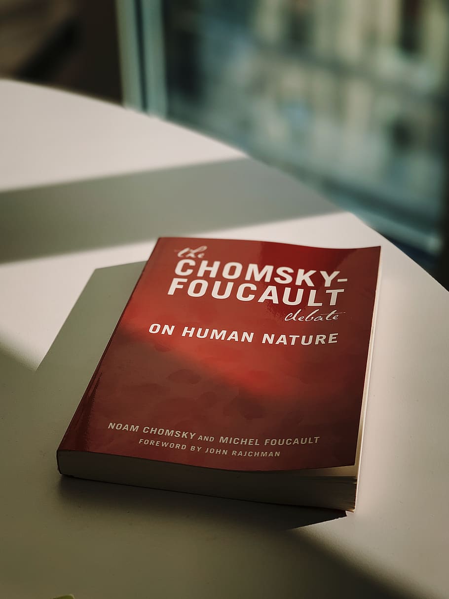 Chomsky Foucault book on table, text, western script, communication HD wallpaper