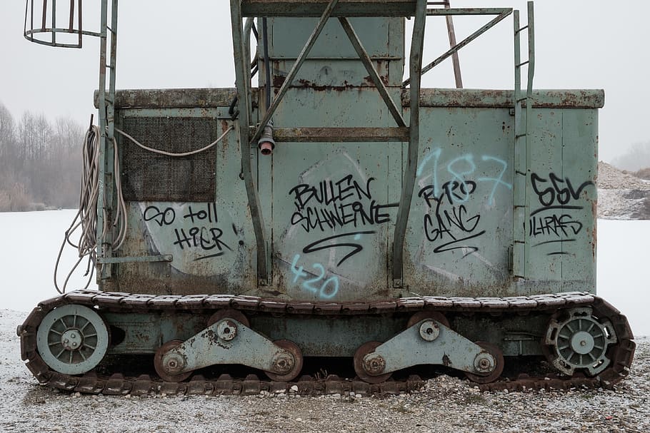germany, ulm, machine, winter, rust, graffiti, rusty, transportation HD wallpaper