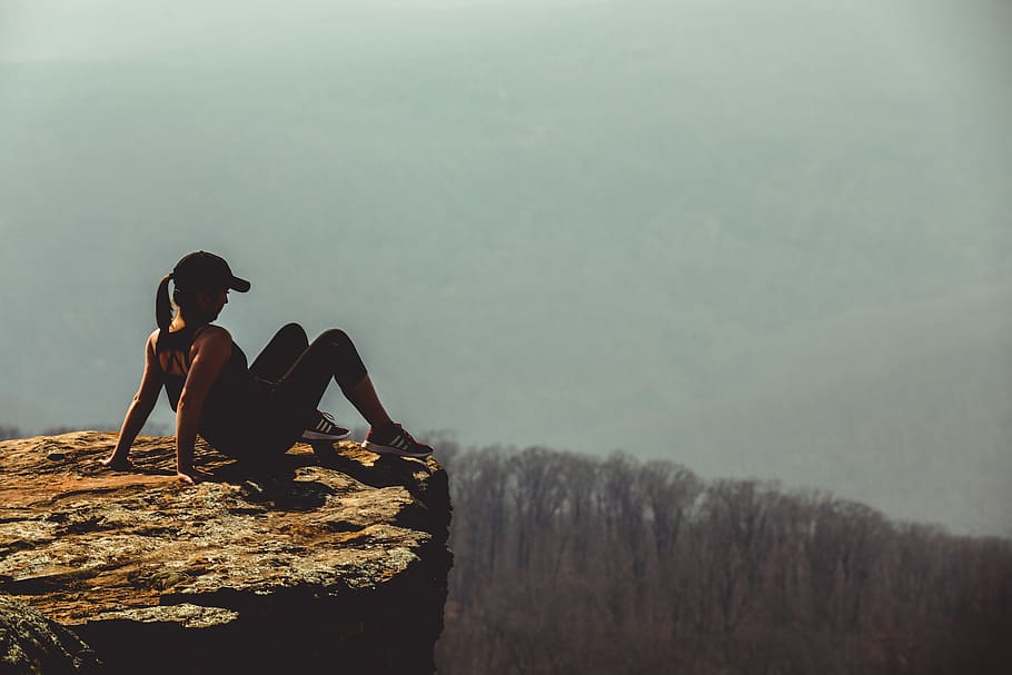 Shallow Focus Photography of Woman on Rock Formation, action, HD wallpaper