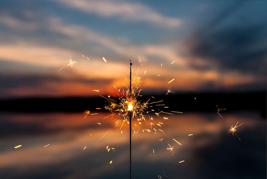 sparkler, lights, fire, dark, night, blur, clouds, sky, sunset HD wallpaper