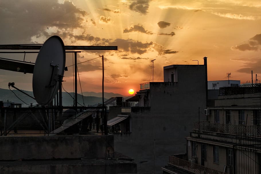 greece, athens, city, cloud, sunset, buildings, orange, cityscape HD wallpaper