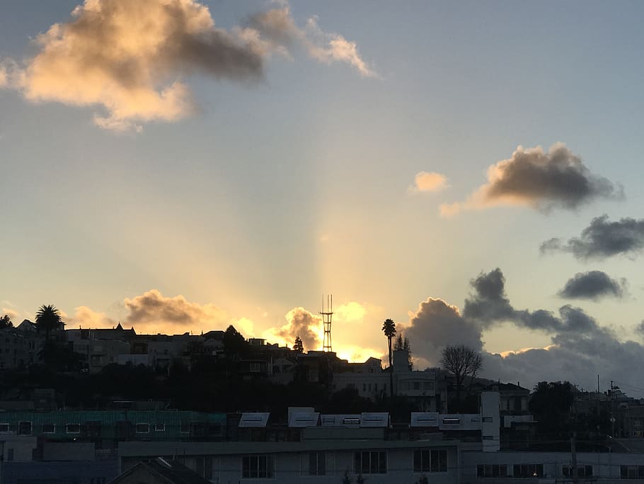 united states, san francisco, sunset, sutro tower, potrero hill, HD wallpaper