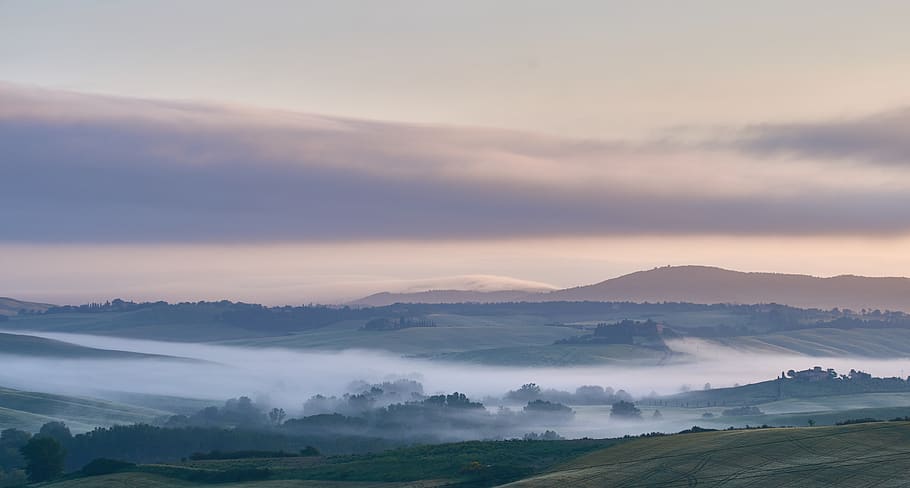 fogs over the field, sky, beauty in nature, scenics - nature HD wallpaper