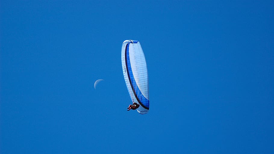 austria, schoppernau, blue, flying, parachute, under, parachutist HD wallpaper