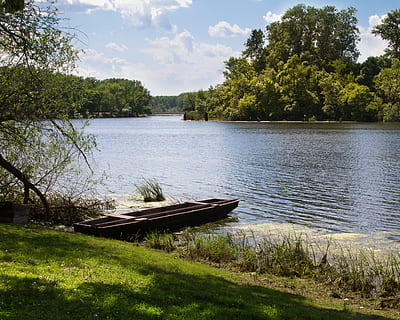 river, riverside, tisza, mártély, boat, landscape, trees HD wallpaper