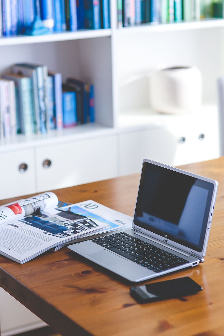Working place, desk, home office, laptop, notebook, smartphone HD wallpaper