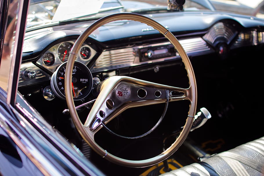 gold steering wheel, transportation, vehicle, car, automobile HD wallpaper