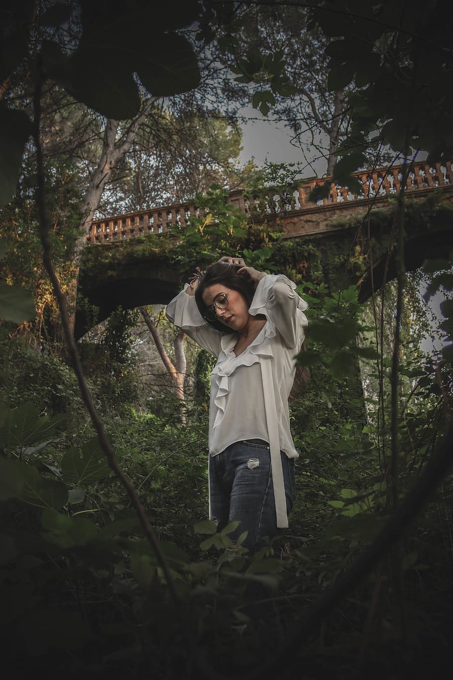 spain, valencia, forest, green, bridge, water, trees, girl HD wallpaper