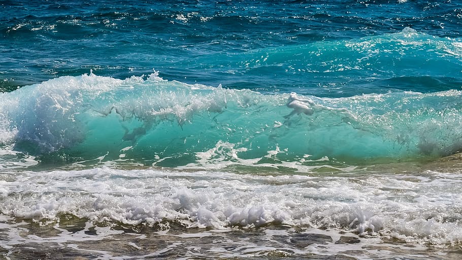 Water Wave, beach, blue, HD wallpaper, horizon, motion, nature, HD wallpaper