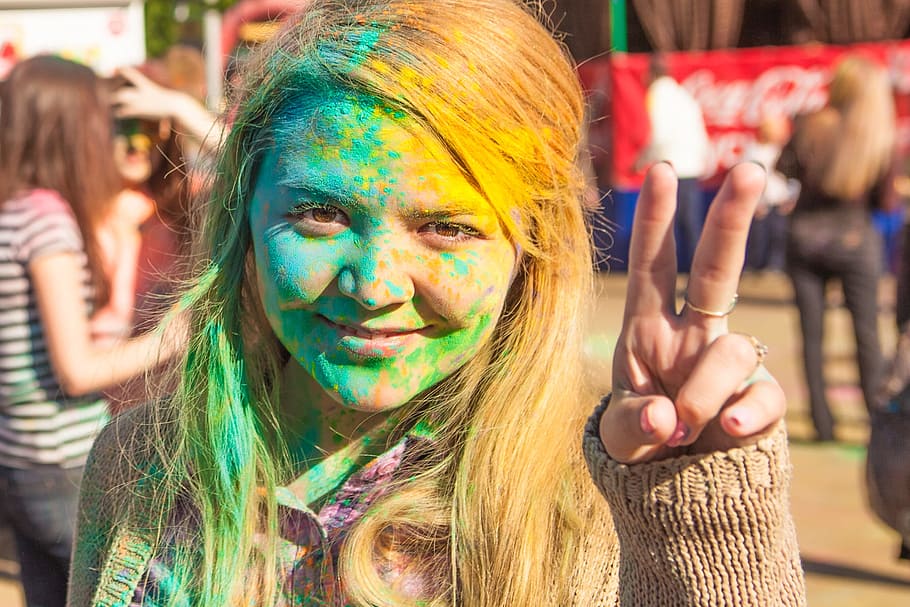 color, run, paint, face, red, girl, yellow, shot, head, orange HD wallpaper