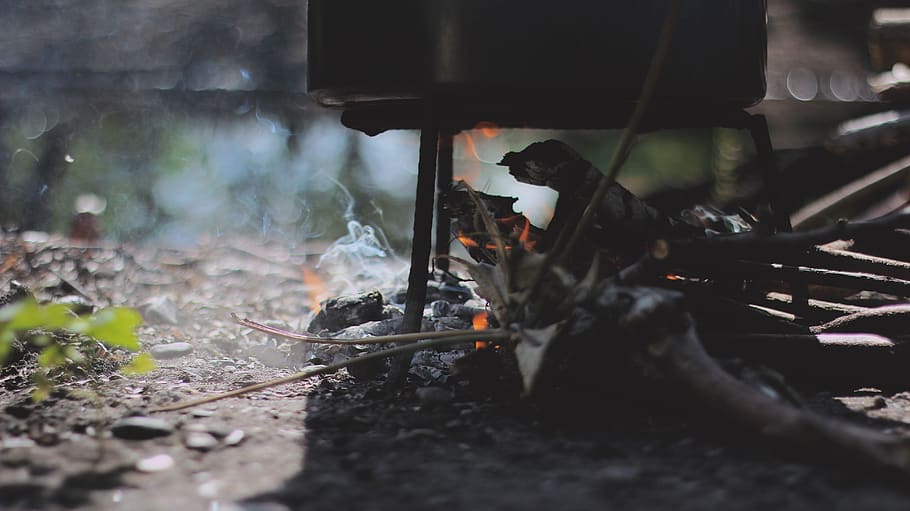 fire, wood, camping, campfire, forest, mountain, hike, hiking HD wallpaper