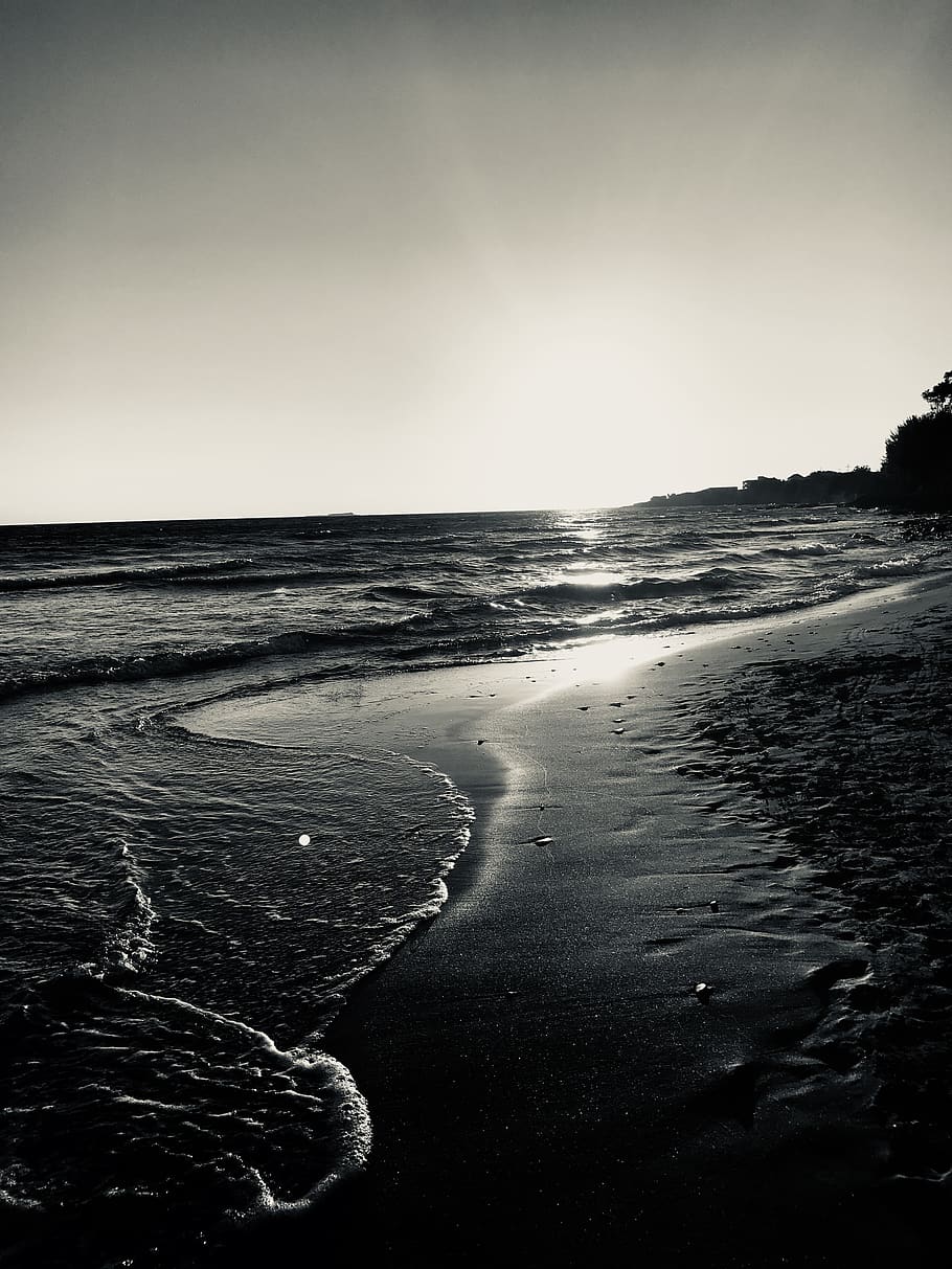 beach, sunset, sea, corfu, nature, landscape, water, sky, horizon over water HD wallpaper