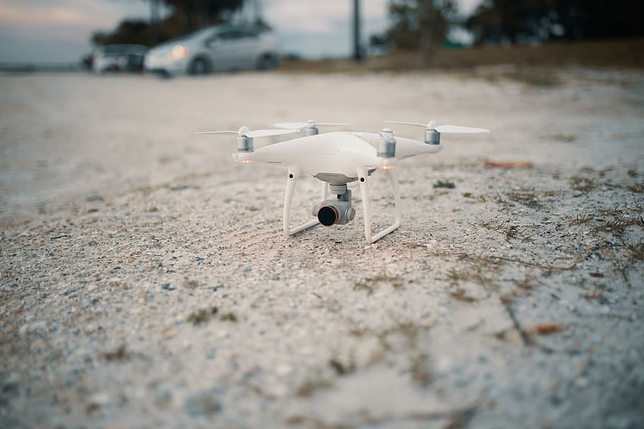 white and gray drone on ground, vehicle, aircraft, airplane, transportation HD wallpaper