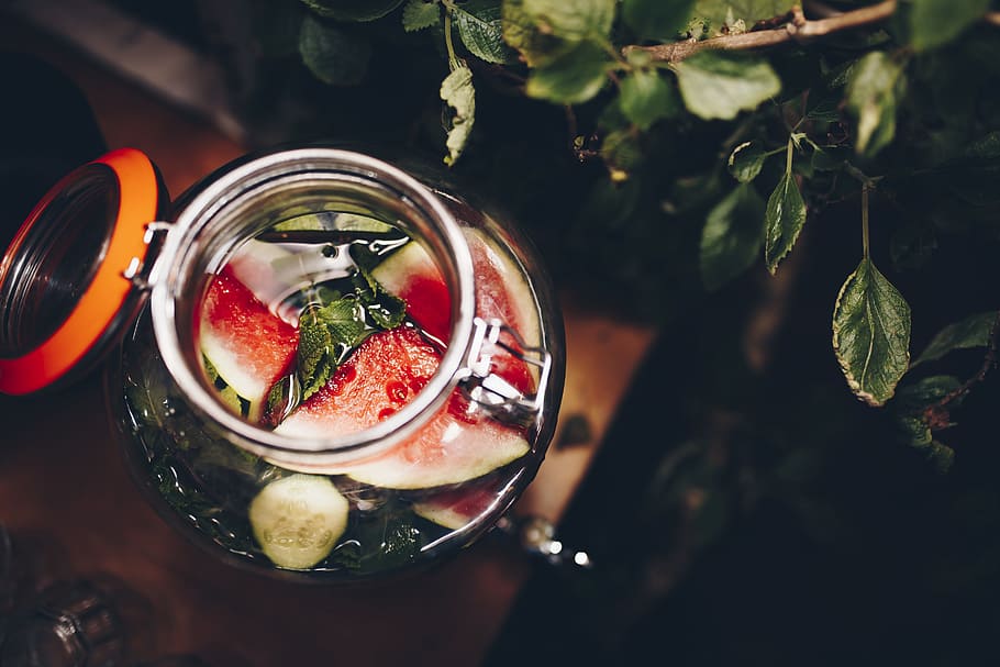 selective focus photography of mason jar filled with liquid, melon HD wallpaper