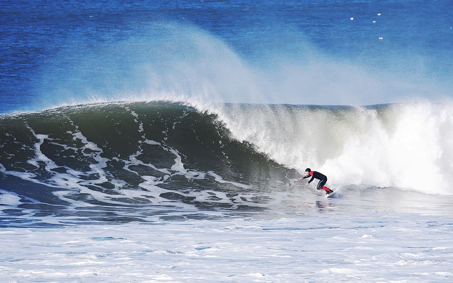 surfer on waves during daytime, outdoors, nature, water, ocean HD wallpaper