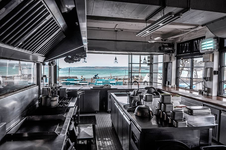 kitchen, beach, bike, indoors, no people, architecture, factory HD wallpaper
