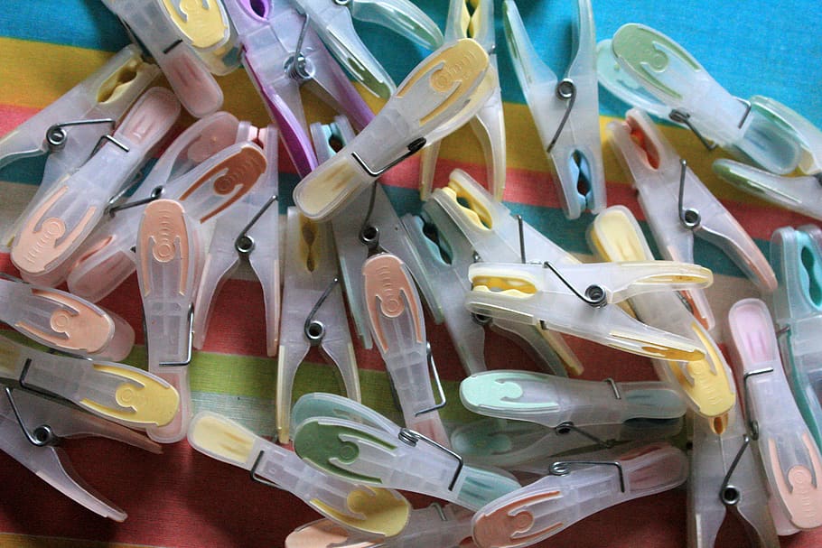 clothes pegs, laundry, hang, clamp, plastic, wash, chores, pastel color