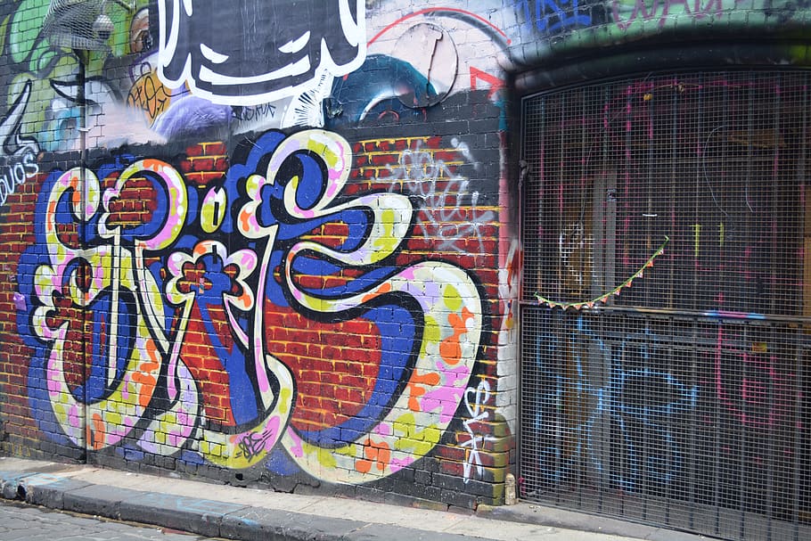 computer, colourful, jenna beekhui, grafitti, graffiti, brick wall HD wallpaper
