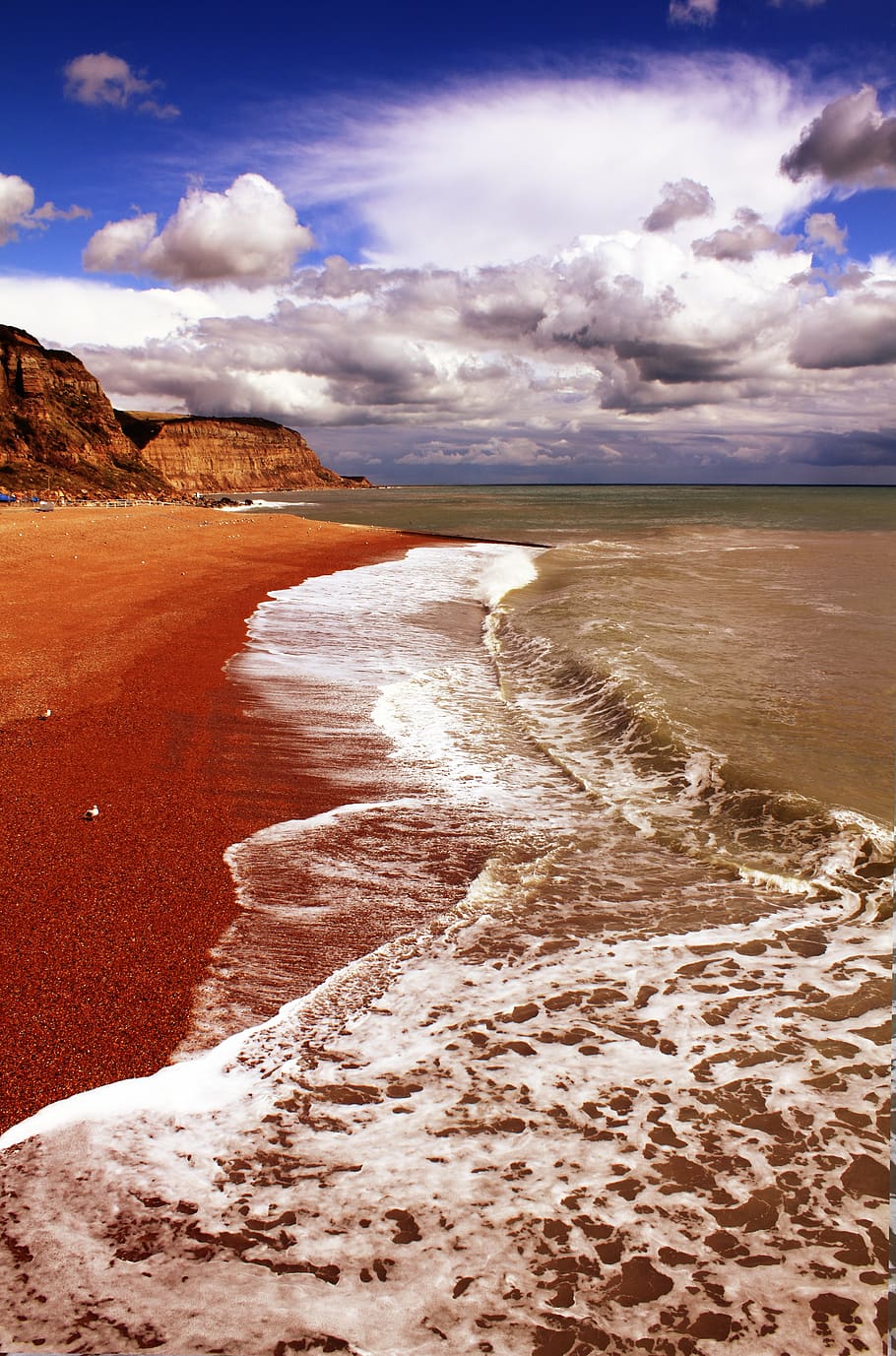 Seashore Near on Mountains, beach, clouds, coast, coastal, coastline HD wallpaper