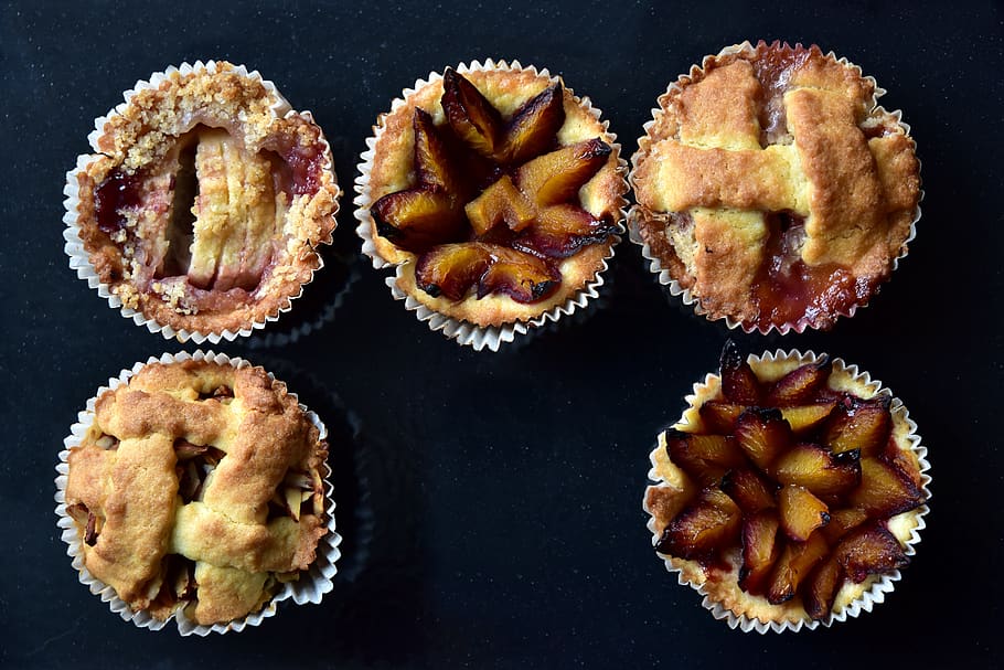 tart, fruit tarts, small, pastries, baking tray, baked, fresh, HD wallpaper
