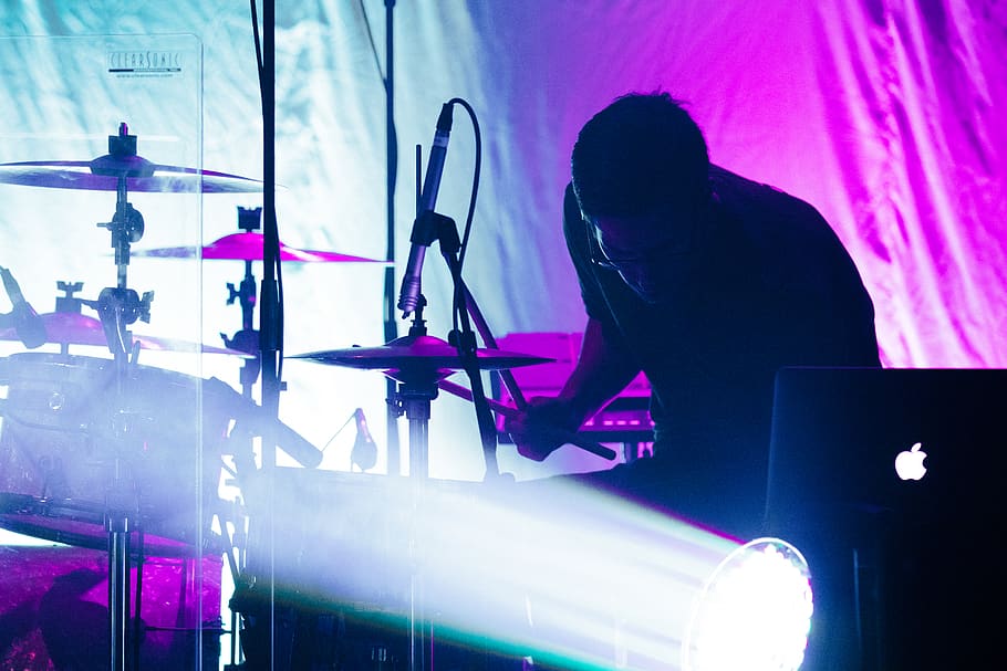 man playing drums, real people, men, indoors, one person, illuminated HD wallpaper