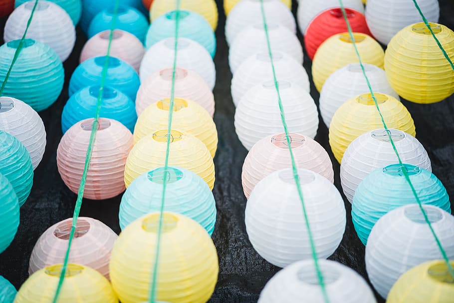 paper lamp lot, lantern, light, hanging, color, colour, asia HD wallpaper