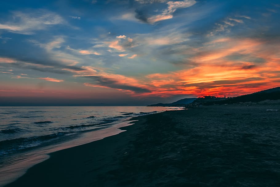 italy, tuscany, sea, water, sunset, sky, beauty in nature, scenics - nature HD wallpaper