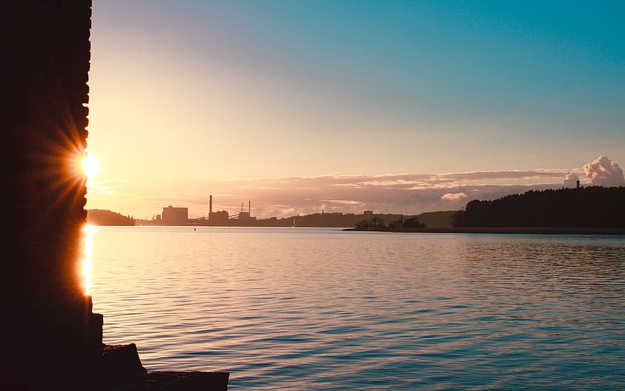 finland, turku, ruissalo, evening, industrial, sea, calm, nature, HD wallpaper