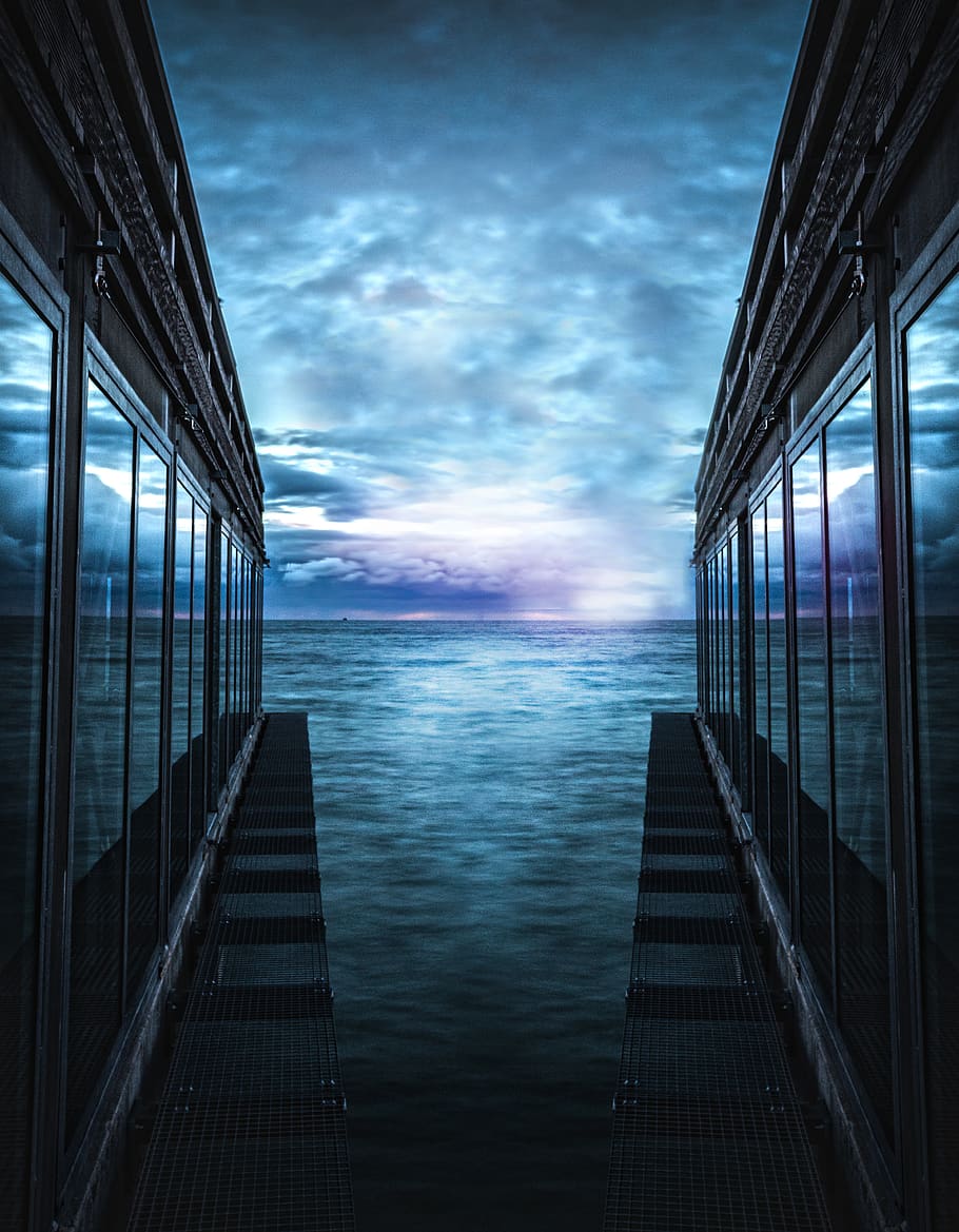 architecture, reflection, sea, water, lake, ocean, sky, dark HD wallpaper