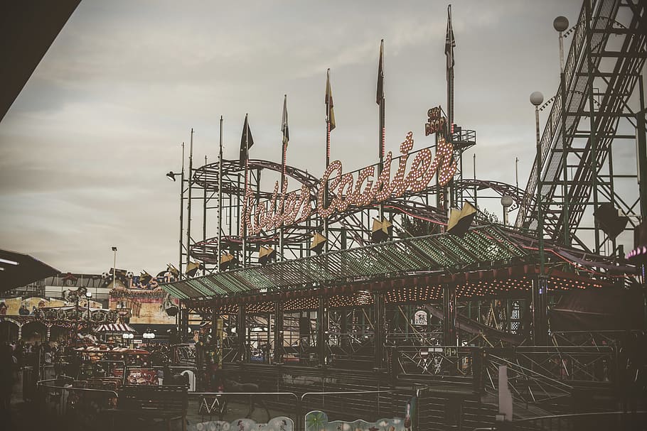 amusement park, theme park, coaster, roller coaster, person HD wallpaper