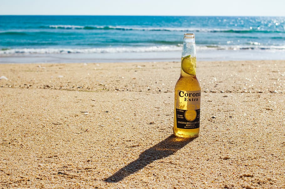 Beer on the beach, bottle, citrus, corona, drink, lime, mexican, HD wallpaper