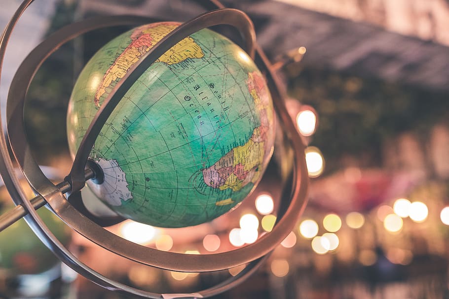 Green and Multicolored Globe, geography, lights, map, focus on foreground HD wallpaper