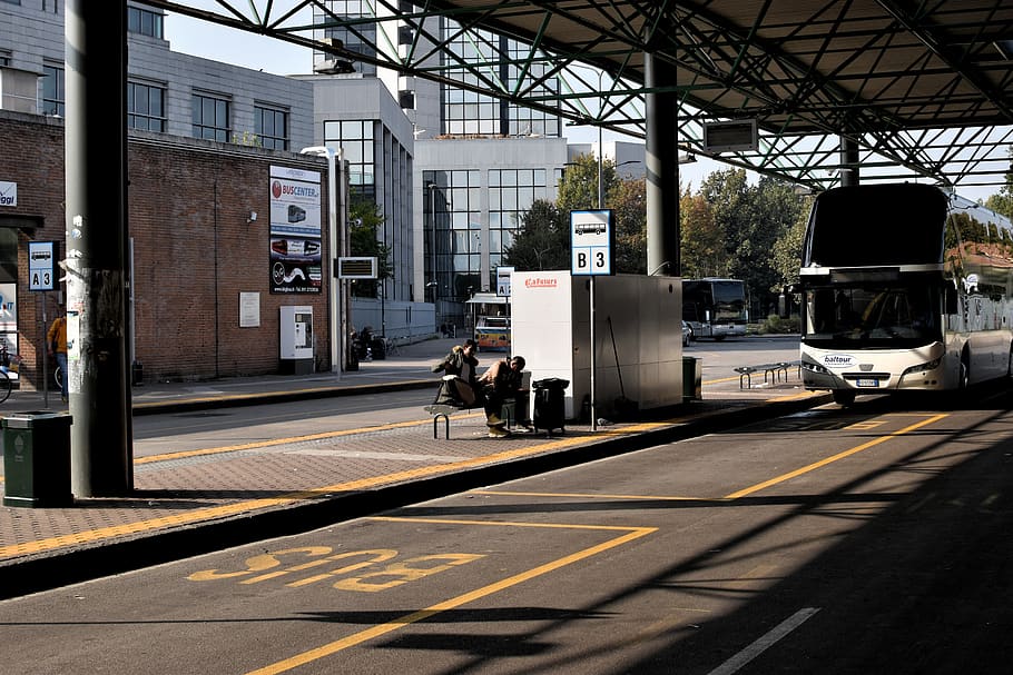 white vehicle, lampugnano flixbus bus stop, italy, milano, street HD wallpaper