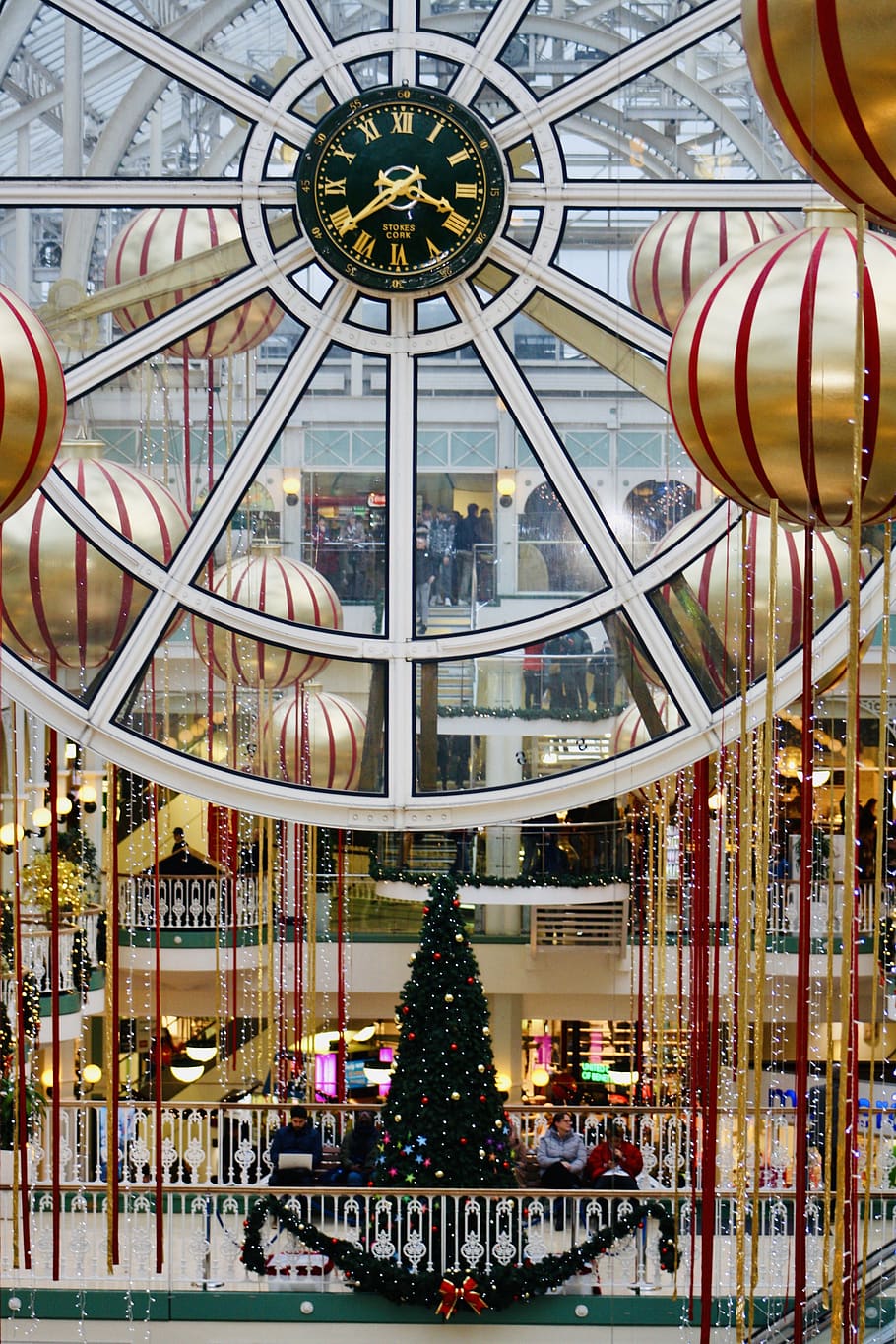 dublin, shopping, shopping centre, clock, christmas decoration, HD wallpaper