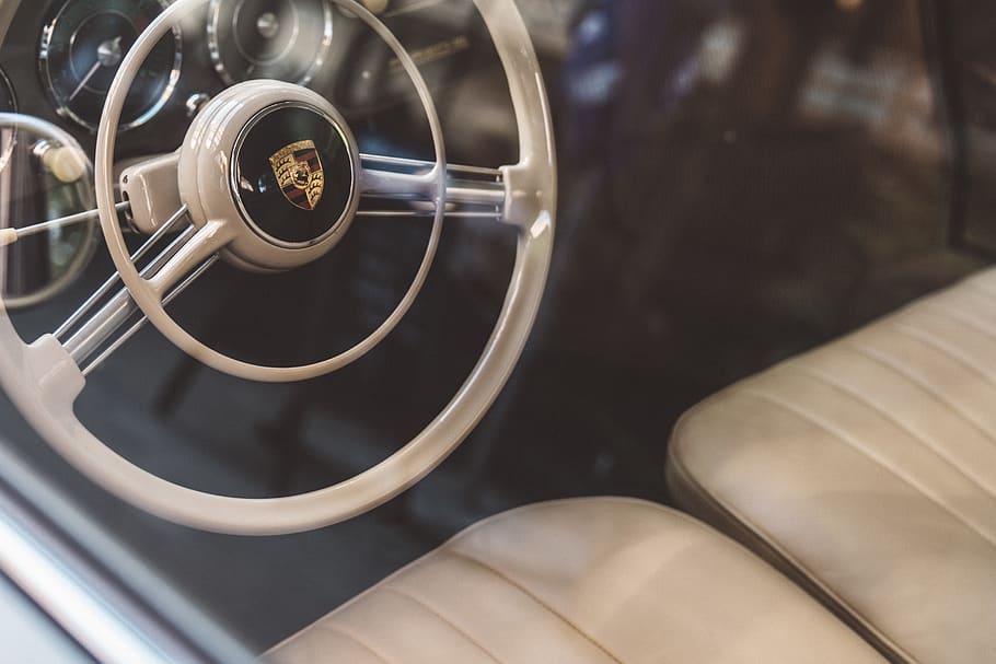 black Porsche steering wheel, close-up, mode of transportation HD wallpaper