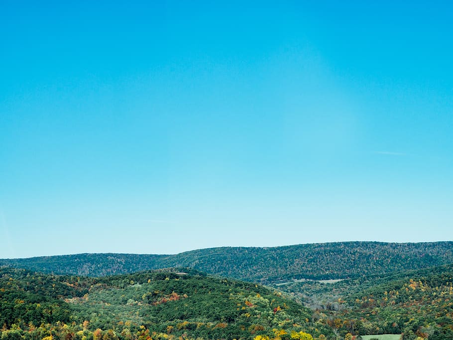 green, trees, plant, blue, sky, nature, mountain, landscape HD wallpaper