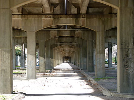 city, bridge, underpass, concrete, hidden, industry, architecture HD wallpaper