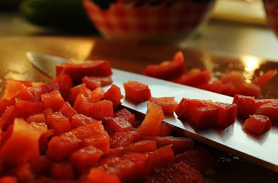 Chopped Meat Close-up Photography, bell pepper, capsicum, chef, HD wallpaper