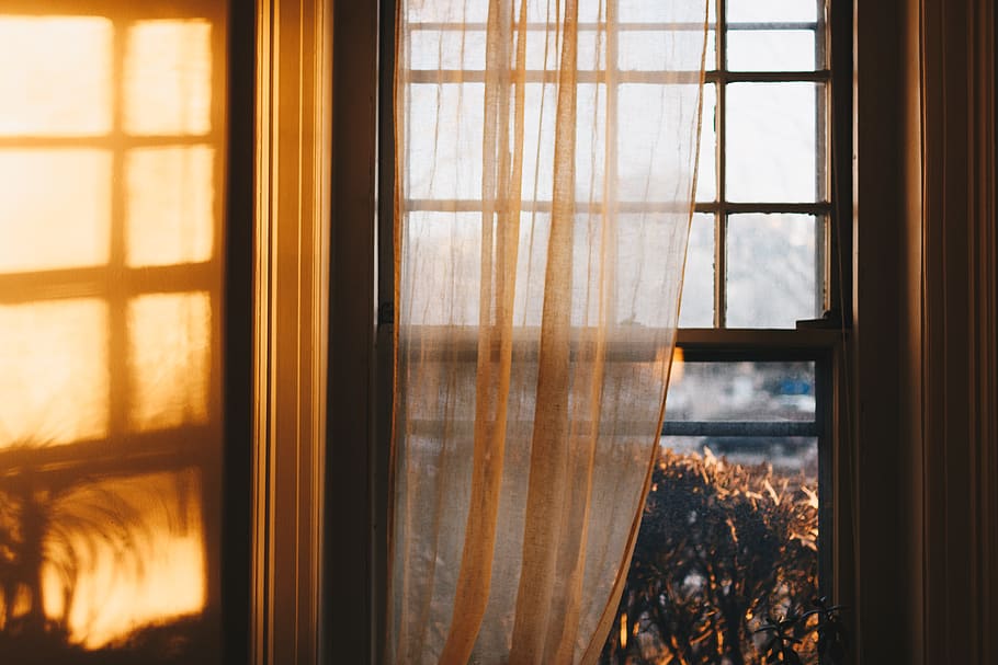 beige curtain, home decor, window, window shade, picture window, HD wallpaper