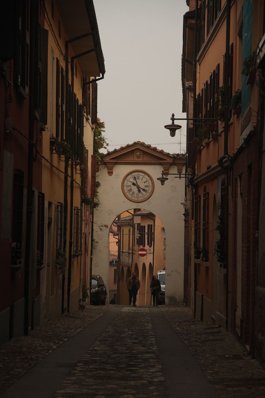 italy, imola, old roads, clock, evening, europe, village, small town, HD wallpaper