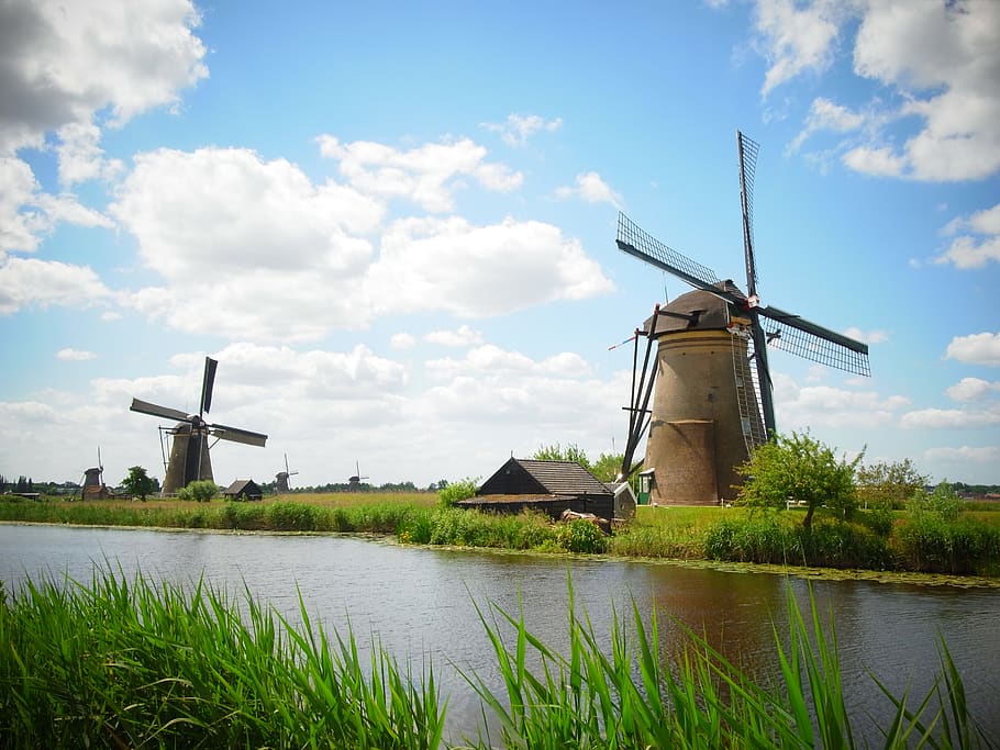 netherlands, rotterdam, europe, kinderdijk, windmill, wind turbine, HD wallpaper