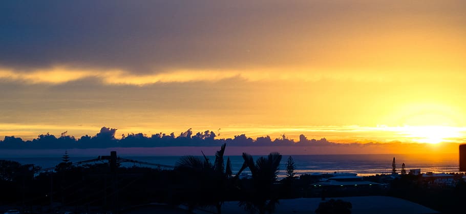 Scenic View of Ocean During Sunset, backlit, beach, bright, clouds HD wallpaper