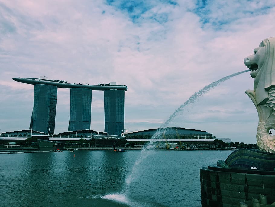 singapore, city, merlion, marina bay sands, architecture, water, HD wallpaper