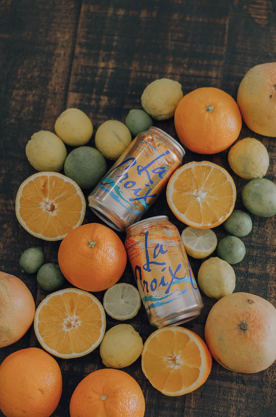 orange and citrus fruits and La Croix cans, healthy eating, food and drink, HD wallpaper
