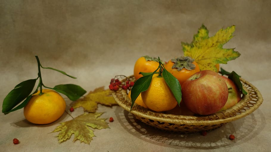 autumn, still life, fruit, maple, leaves, food and drink, healthy eating HD wallpaper