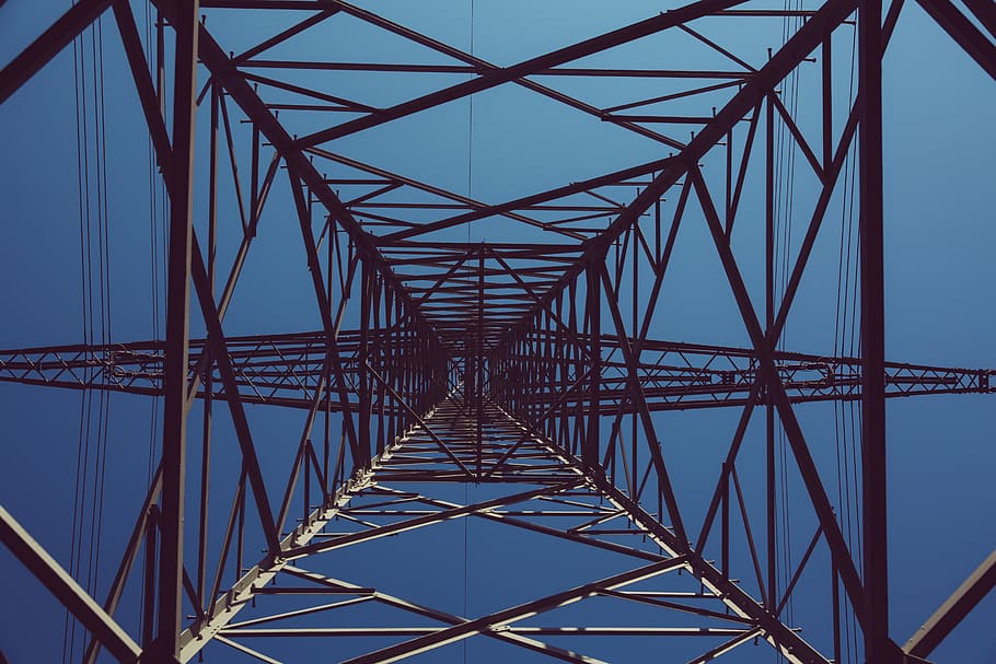 low angle photography of black transmission tower, triangle, building, HD wallpaper